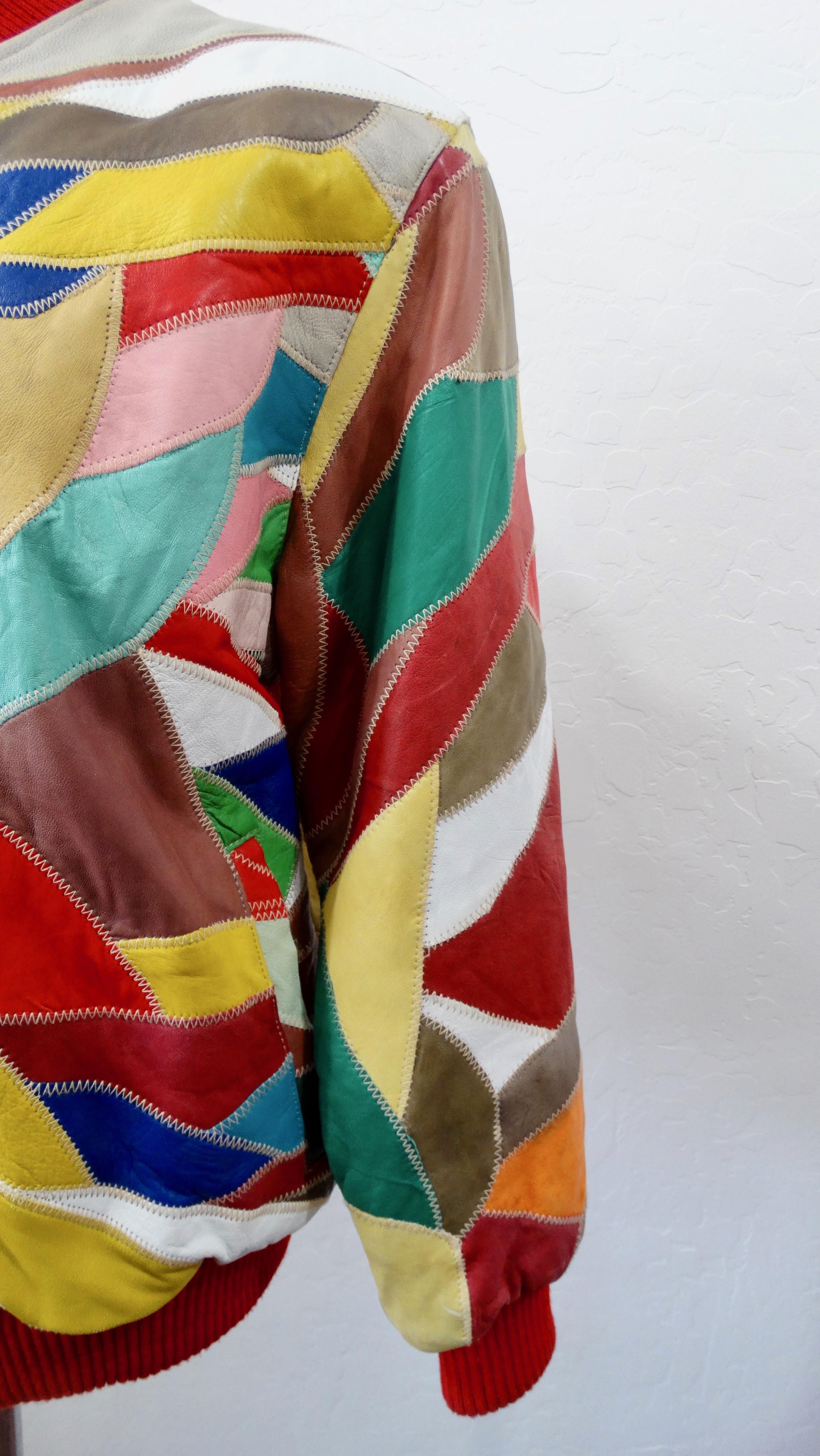 David Green 1980s Leather Appliqué Patchwork Bomber Jacket In Good Condition In Scottsdale, AZ