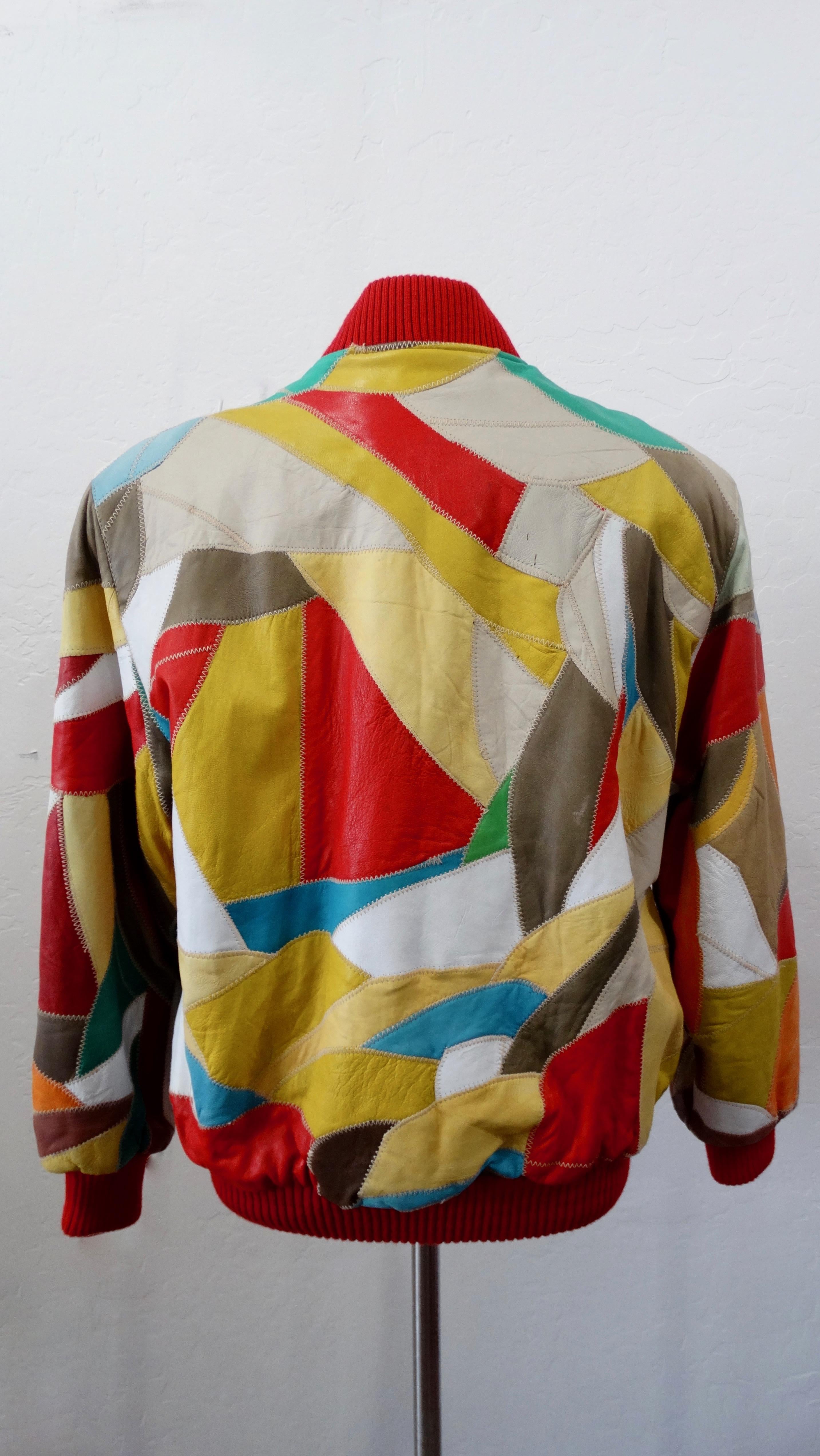 Women's or Men's David Green 1980s Leather Appliqué Patchwork Bomber Jacket