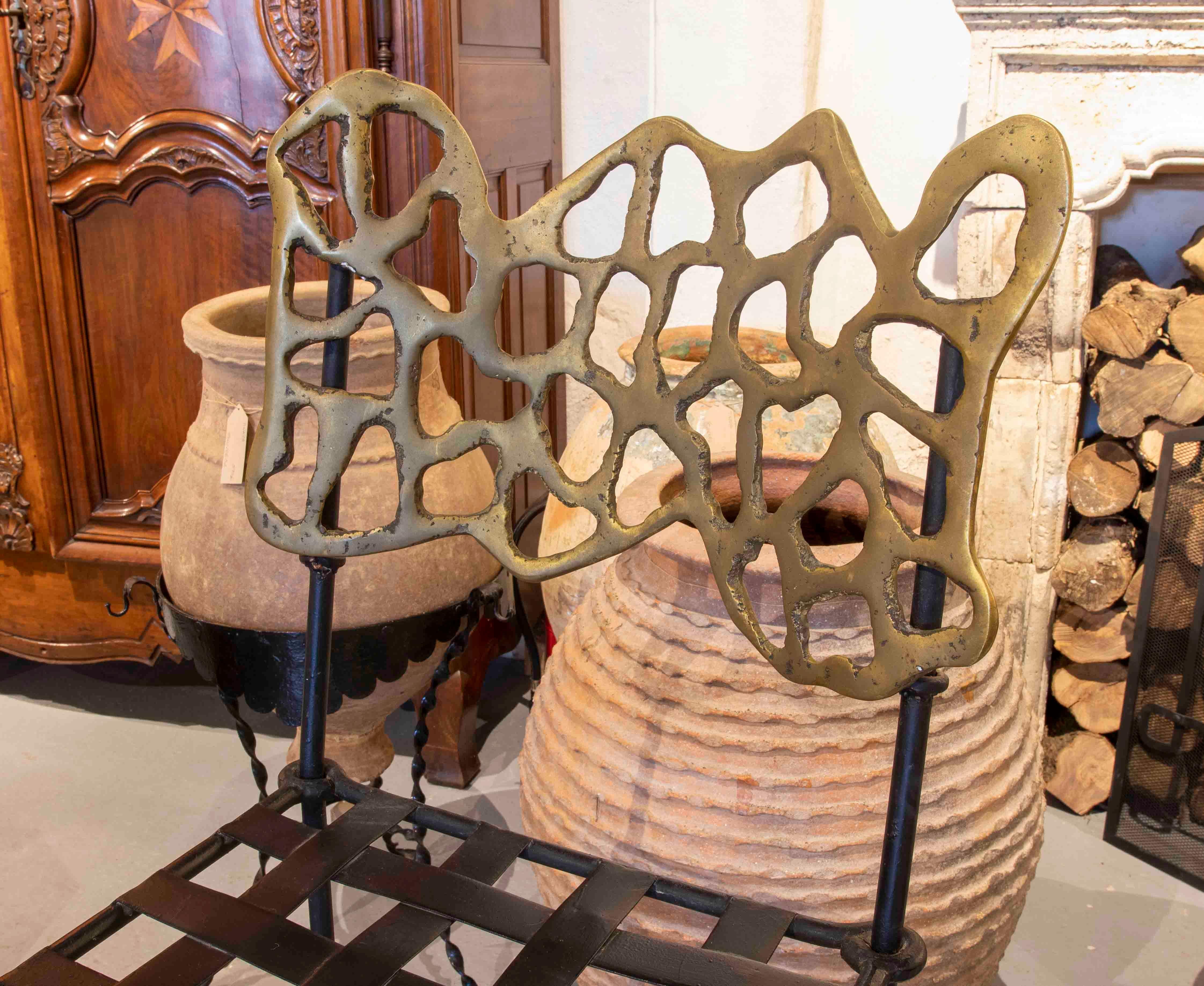 1980s David Marshall Iron and Bronze Bar Chair    In Good Condition For Sale In Marbella, ES