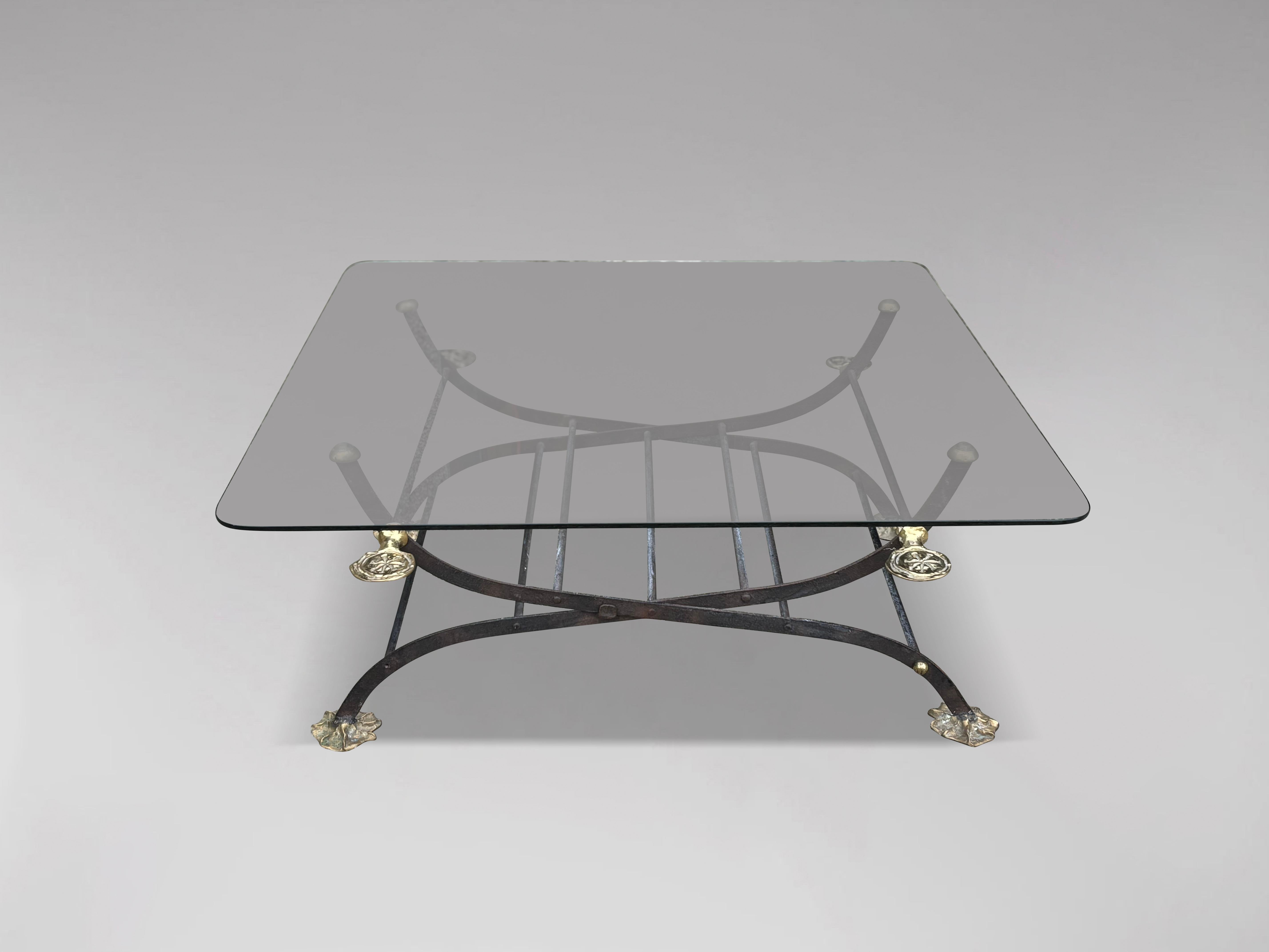 1980s David Marshall Signed Brass & Glass Top Coffee Table For Sale 1