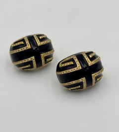 1980s David Webb 18k gold, enamel and diamond clip-on earrings