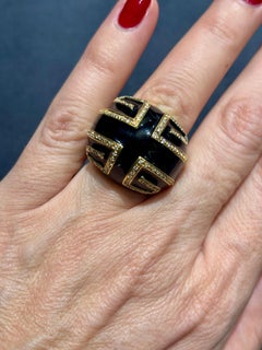 Bague de cocktail en or 18 carats, émail et diamants des années 1980 David Webb