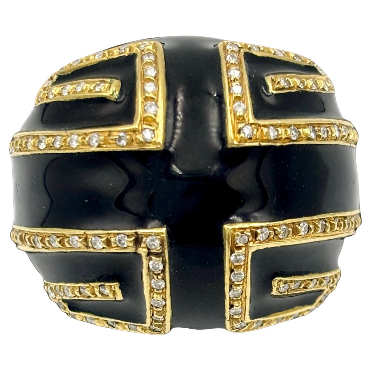 Bague de cocktail en or 18 carats, émail et diamants des années 1980 David Webb en vente