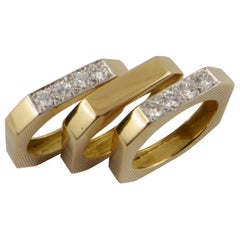 1980s David Webb Set of Three Stackable Diamond Yellow Gold Platinum Band Rings