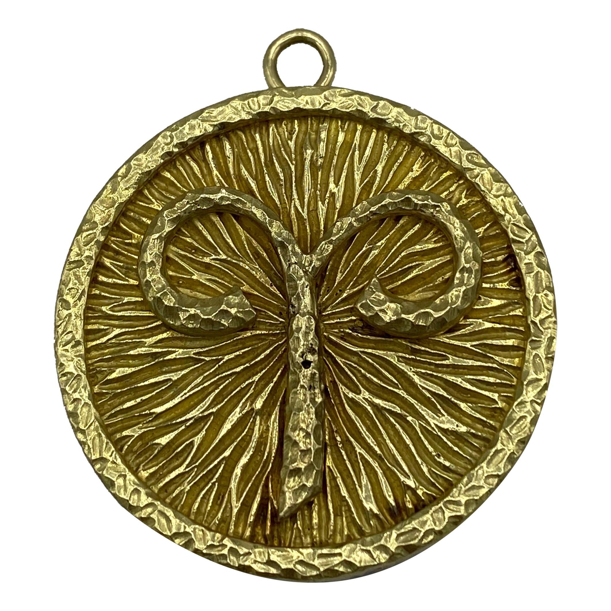 1980's David Webb Yellow Gold Astrological Sign Aries Pendant and Brooch