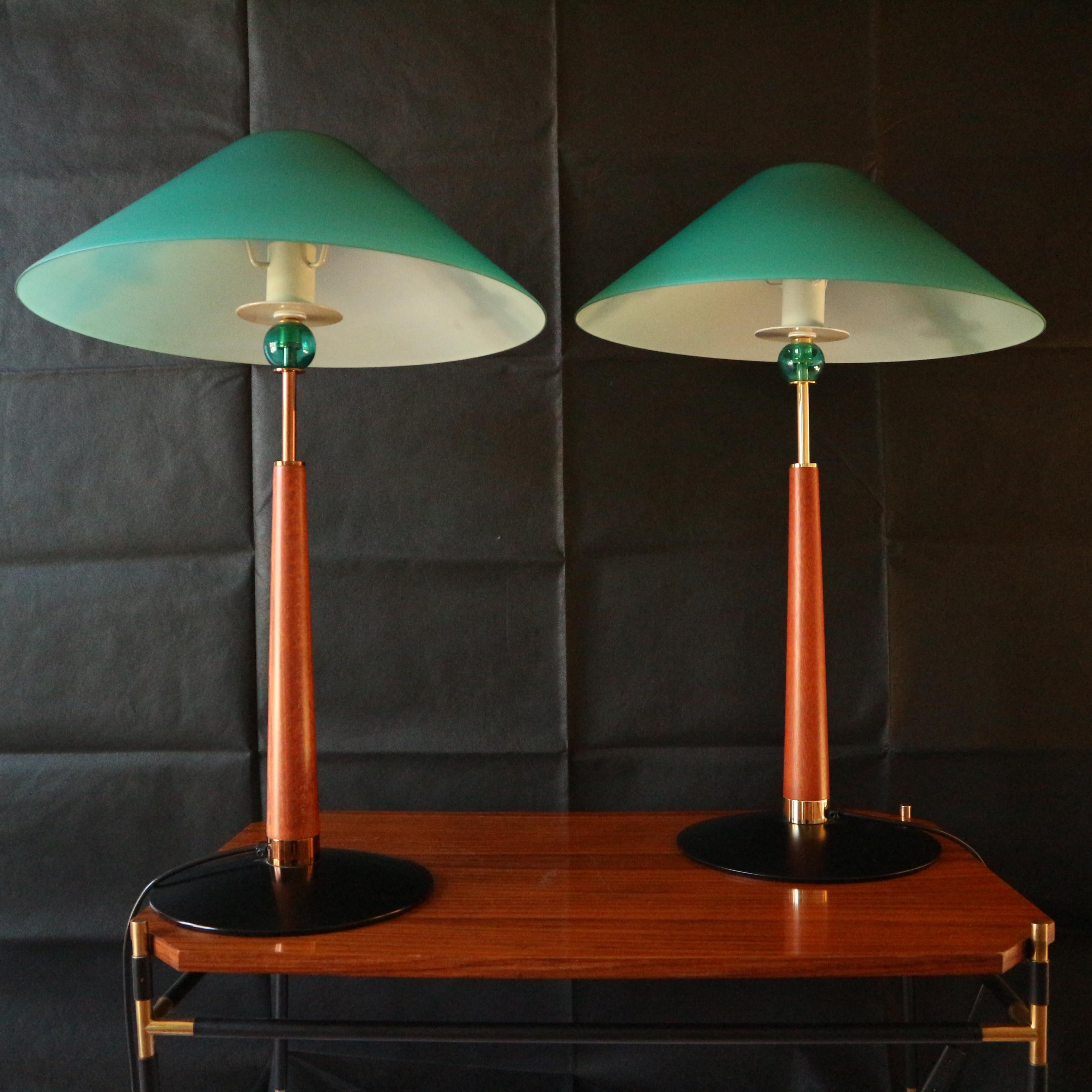 The table lamps are made of metal, wood, 