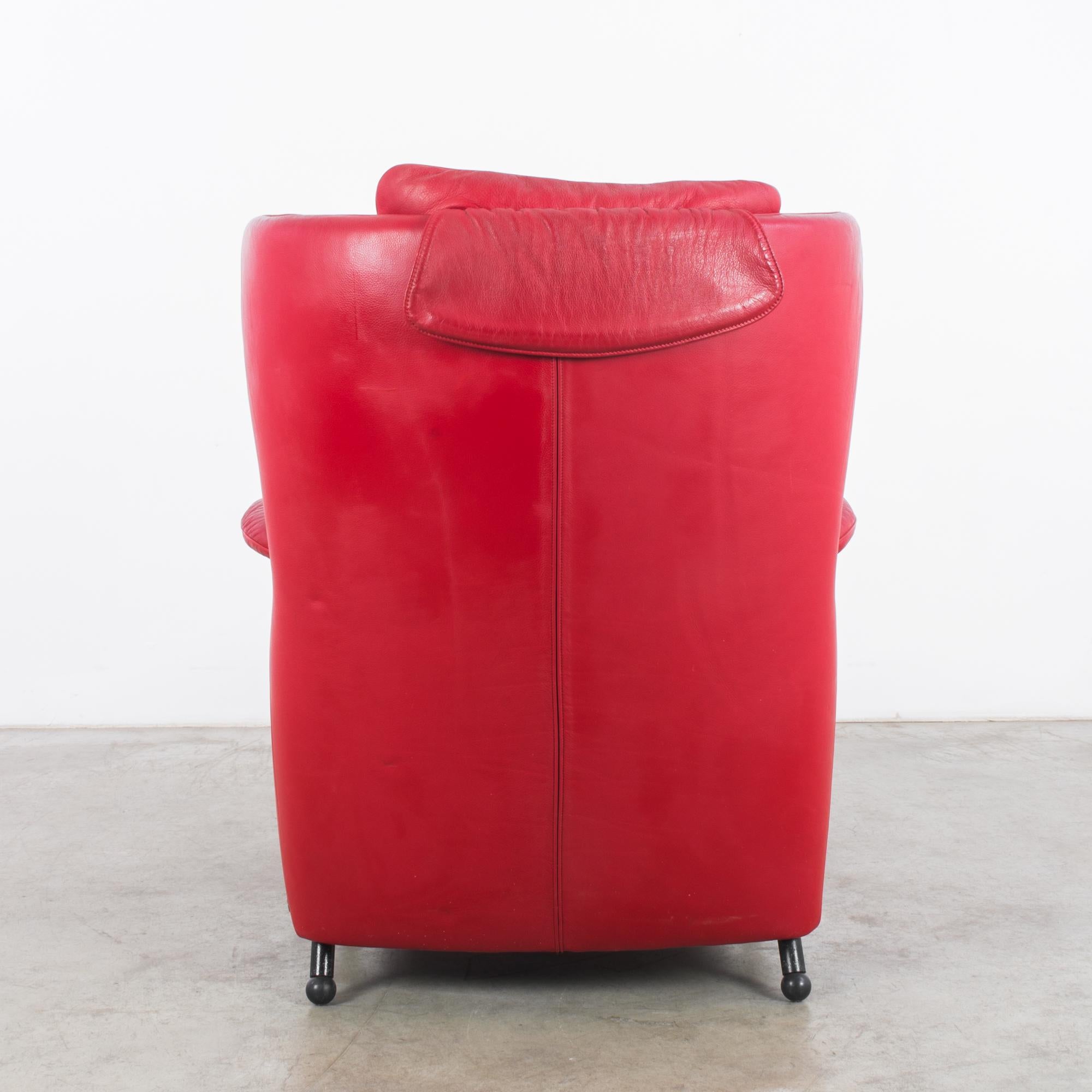 1980s De Sede Crimson Leather Armchair with Ottoman 7