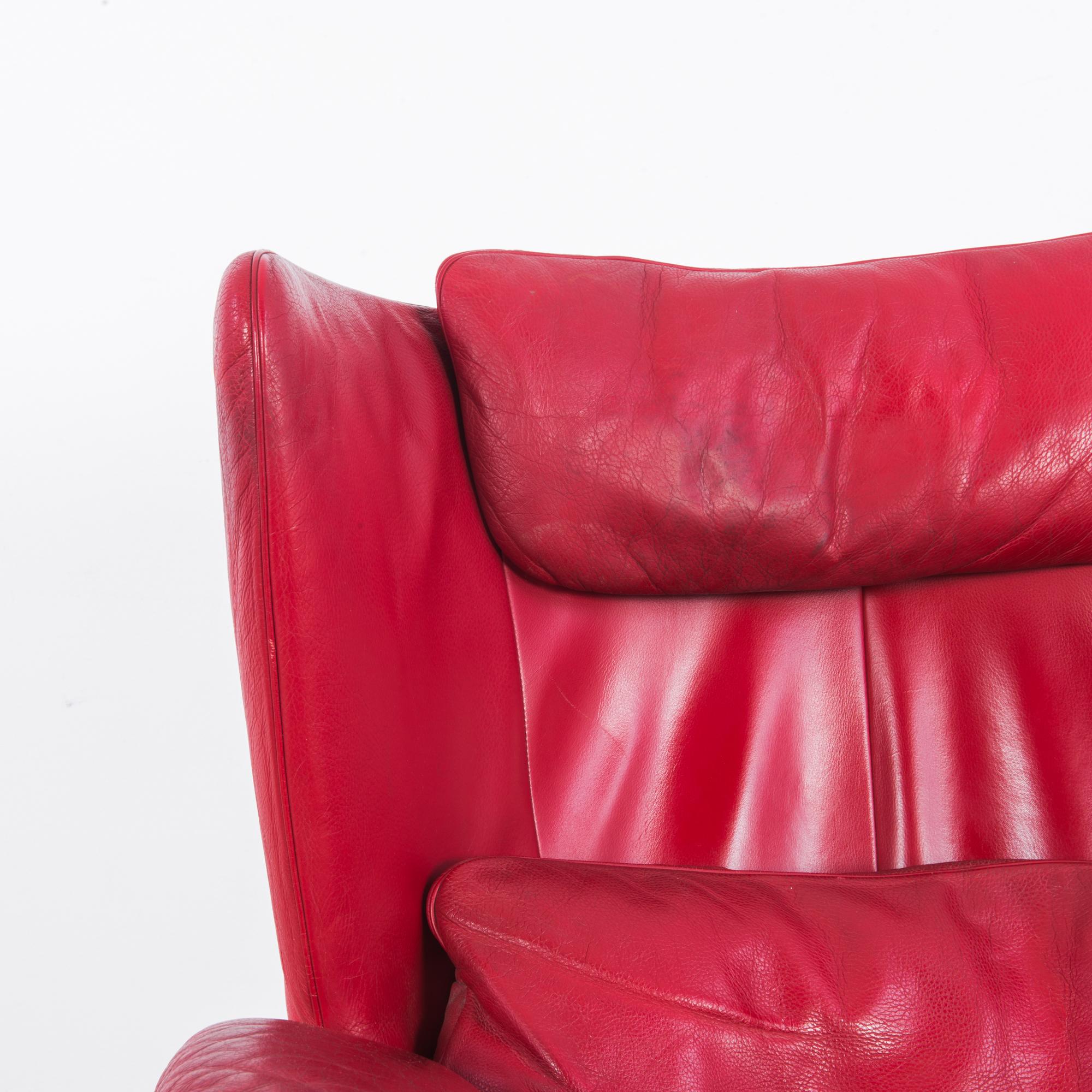 1980s De Sede Crimson Leather Armchair with Ottoman 10