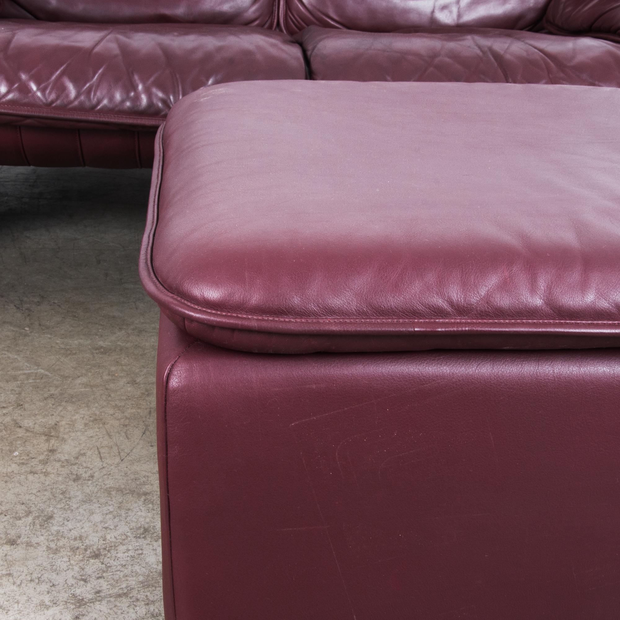 1980s De Sede Maroon Leather Sofa Set 3