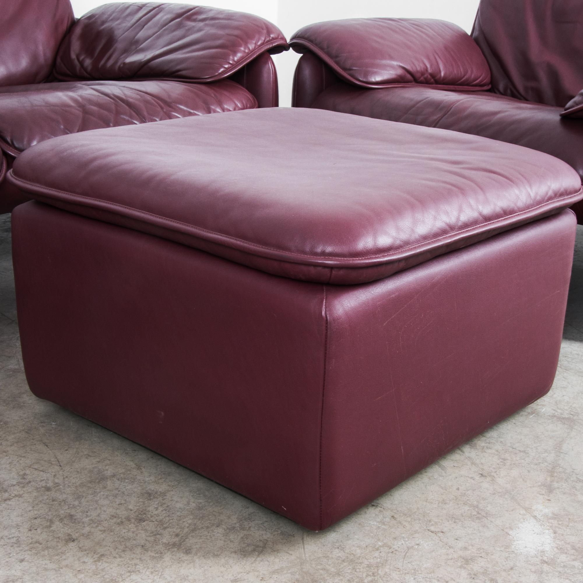 1980s De Sede Maroon Leather Sofa Set 4