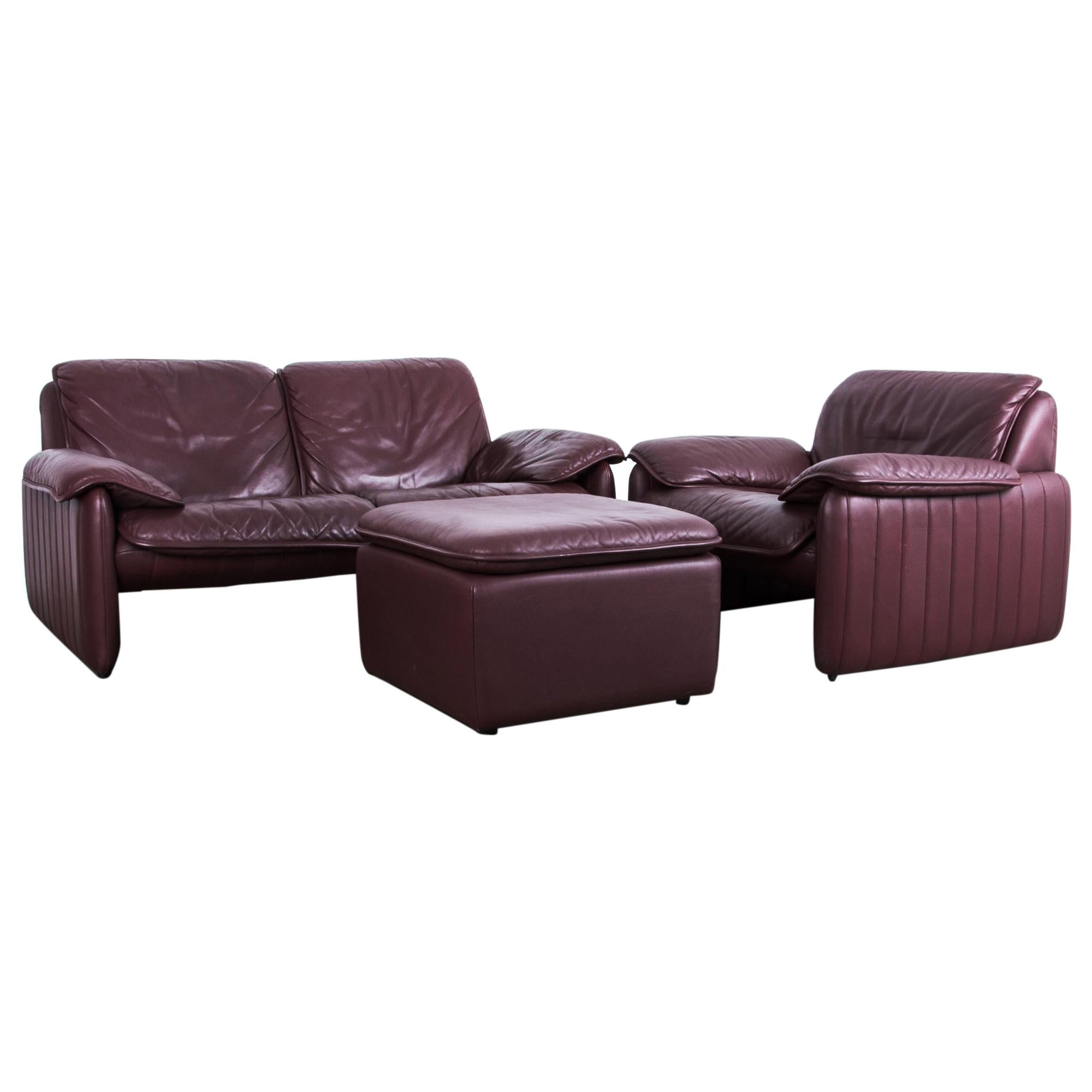 1980s De Sede Maroon Leather Sofa Set