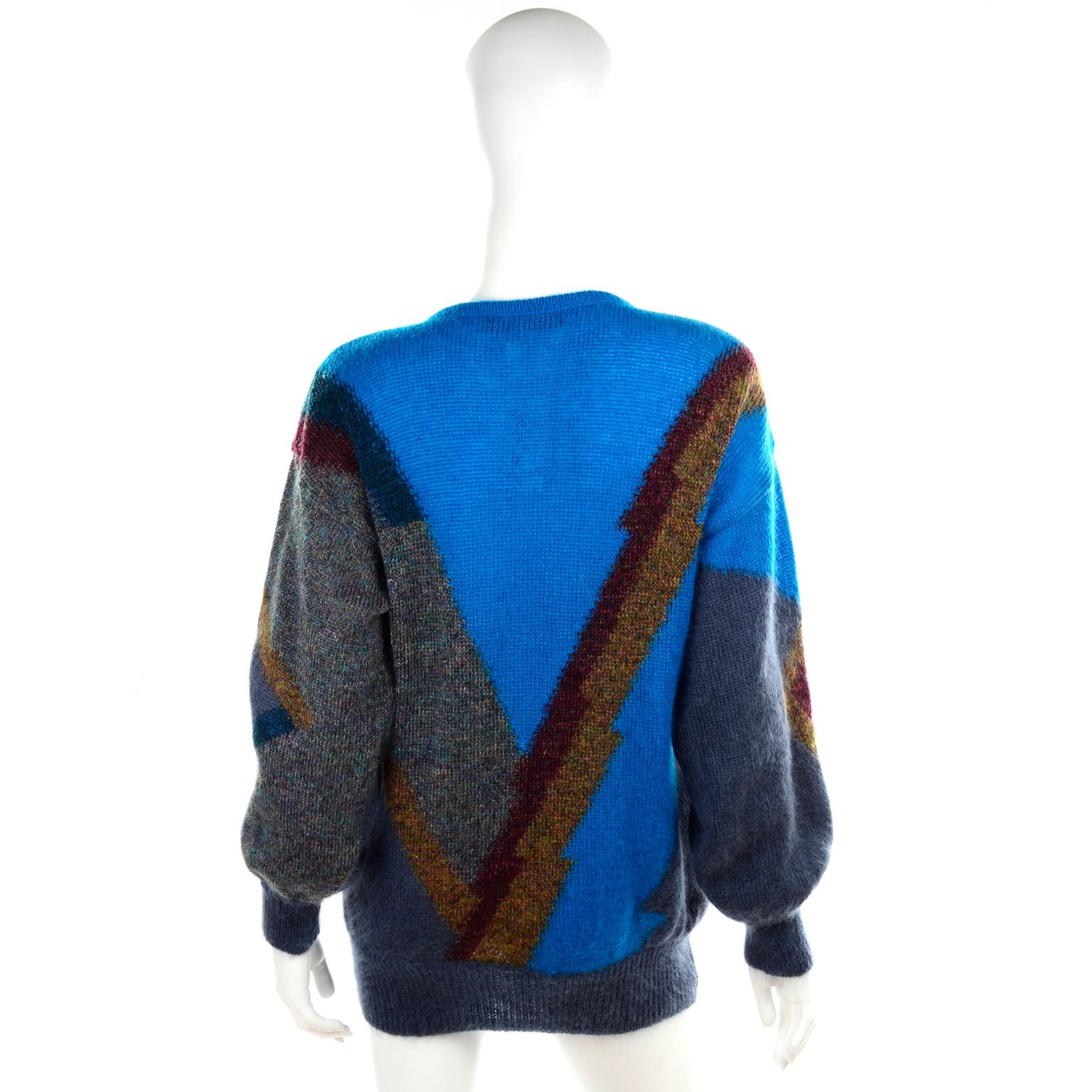 1980er Deadstock Escada Margaretha Ley Star Schneeflocken-Pullover aus Mohairwolle mit Etikett und Sternschmuck Damen im Angebot