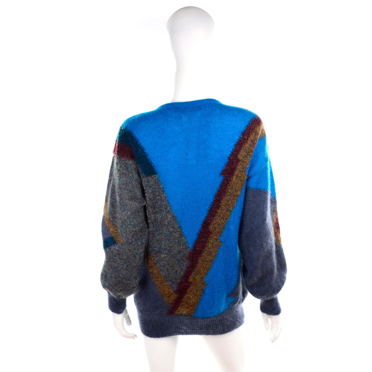 Purple 1980s Deadstock Escada Margaretha Ley Star Snowflake Mohair Wool Sweater w Tag For Sale