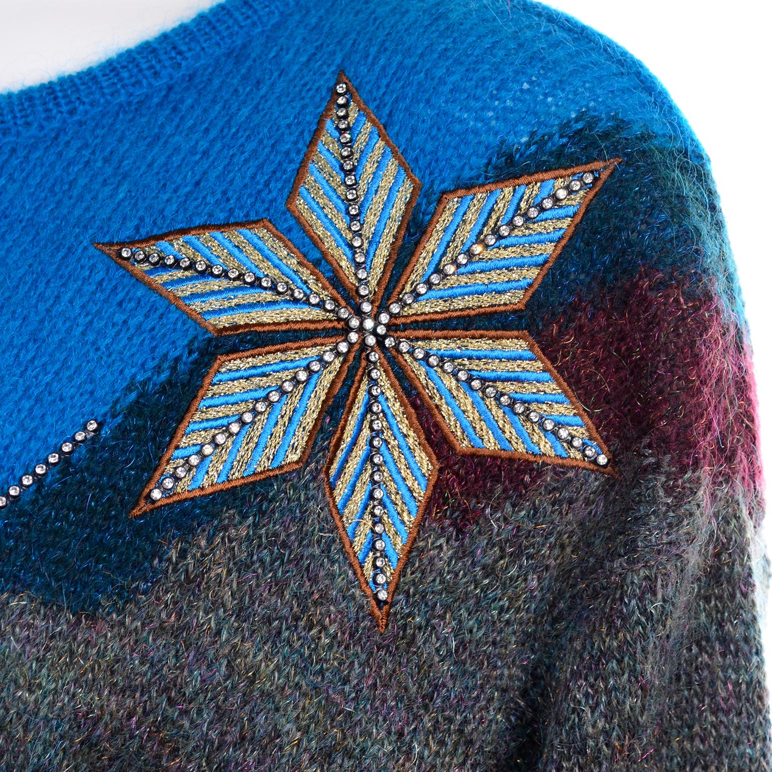 1980s Deadstock Escada Margaretha Ley Star Snowflake Mohair Wool Sweater w Tag For Sale 1