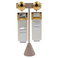 1980's Deco Style Mirrored Rectangle Clip Earrings