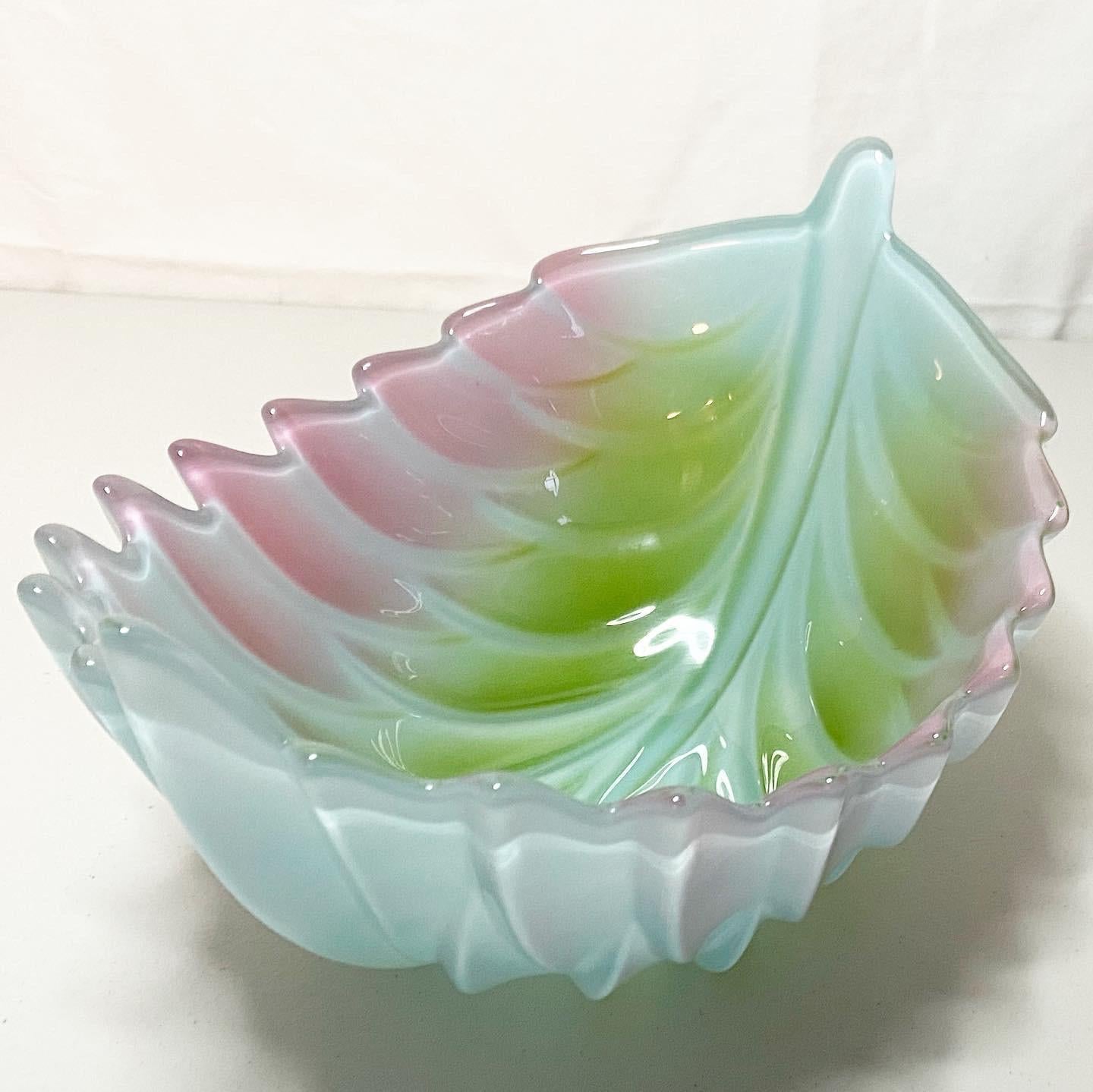Post-Modern 1980s Decorative Glass Leaf Serving Bowl
