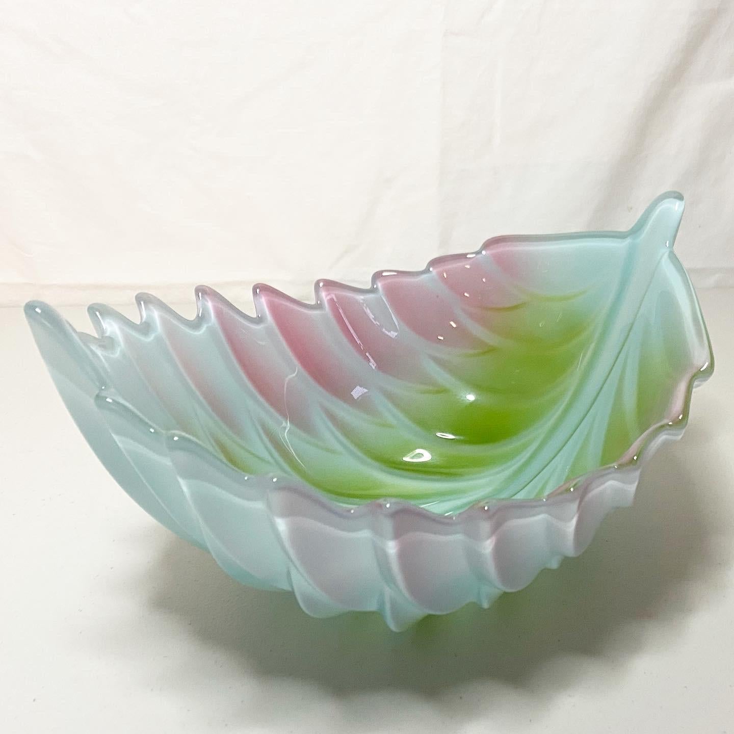 Late 20th Century 1980s Decorative Glass Leaf Serving Bowl