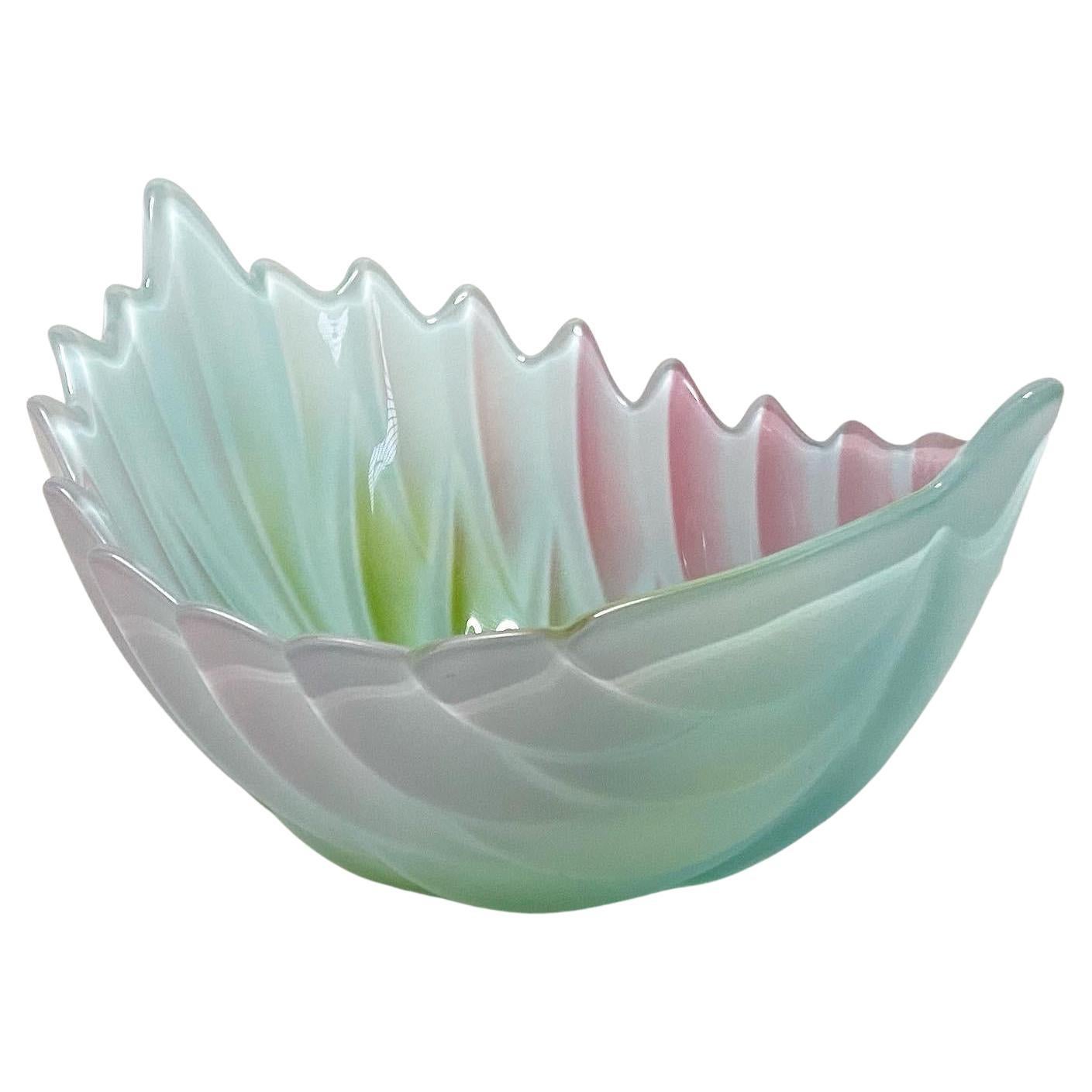 1980s Decorative Glass Leaf Serving Bowl For Sale