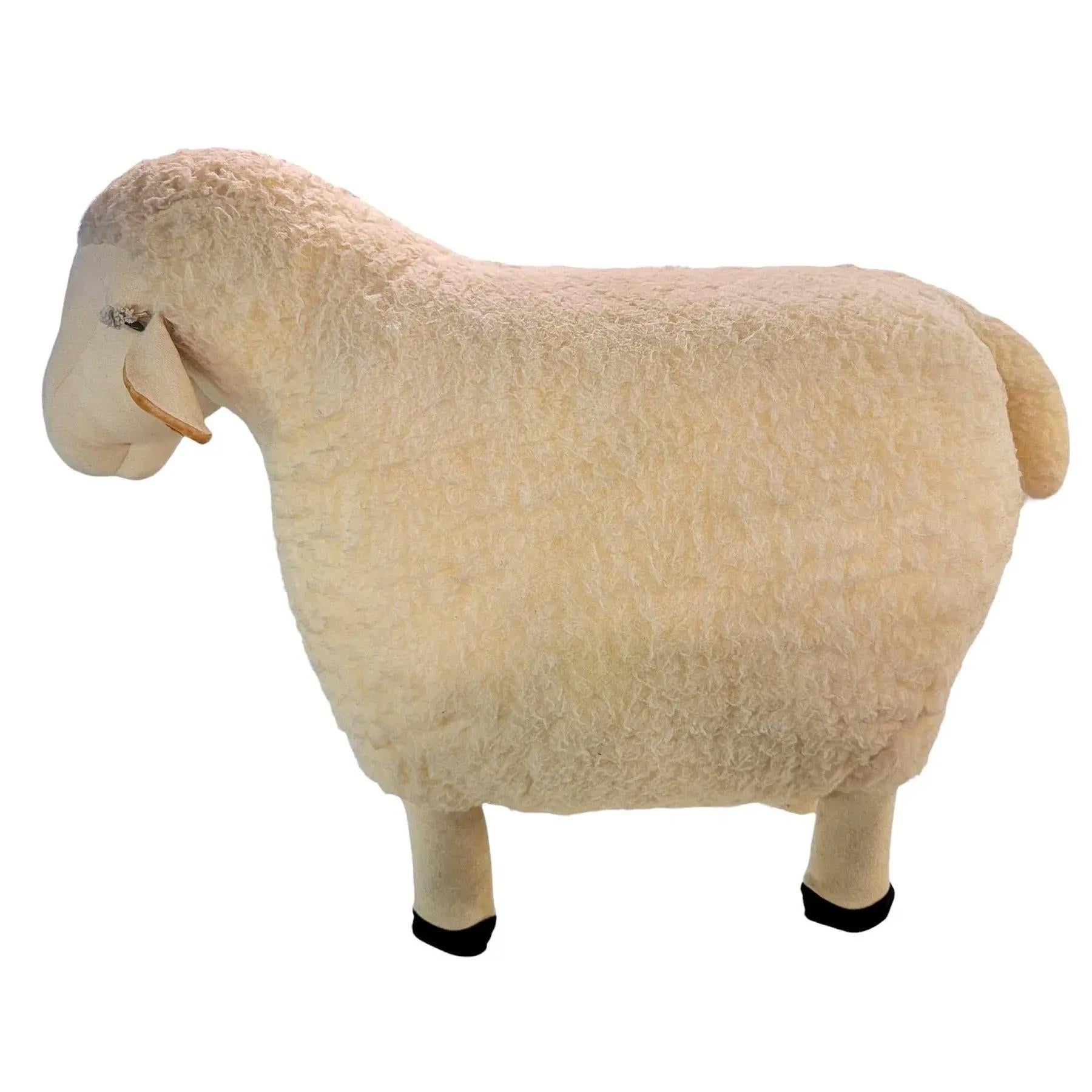 20th Century 1980s Decorative Lamb Stool in Wool For Sale