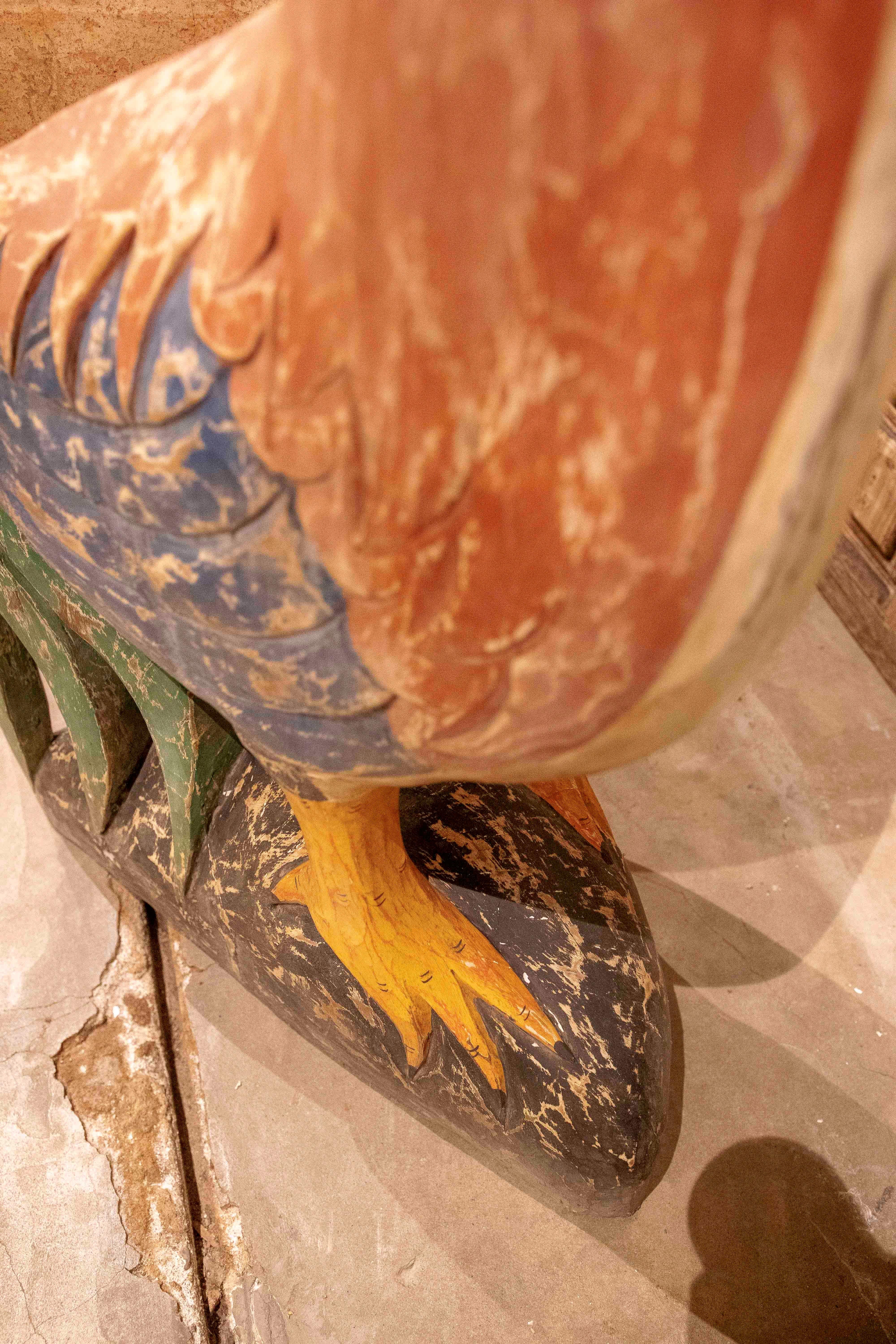 1980s Decorative Polychrome Wooden Rooster For Sale 6