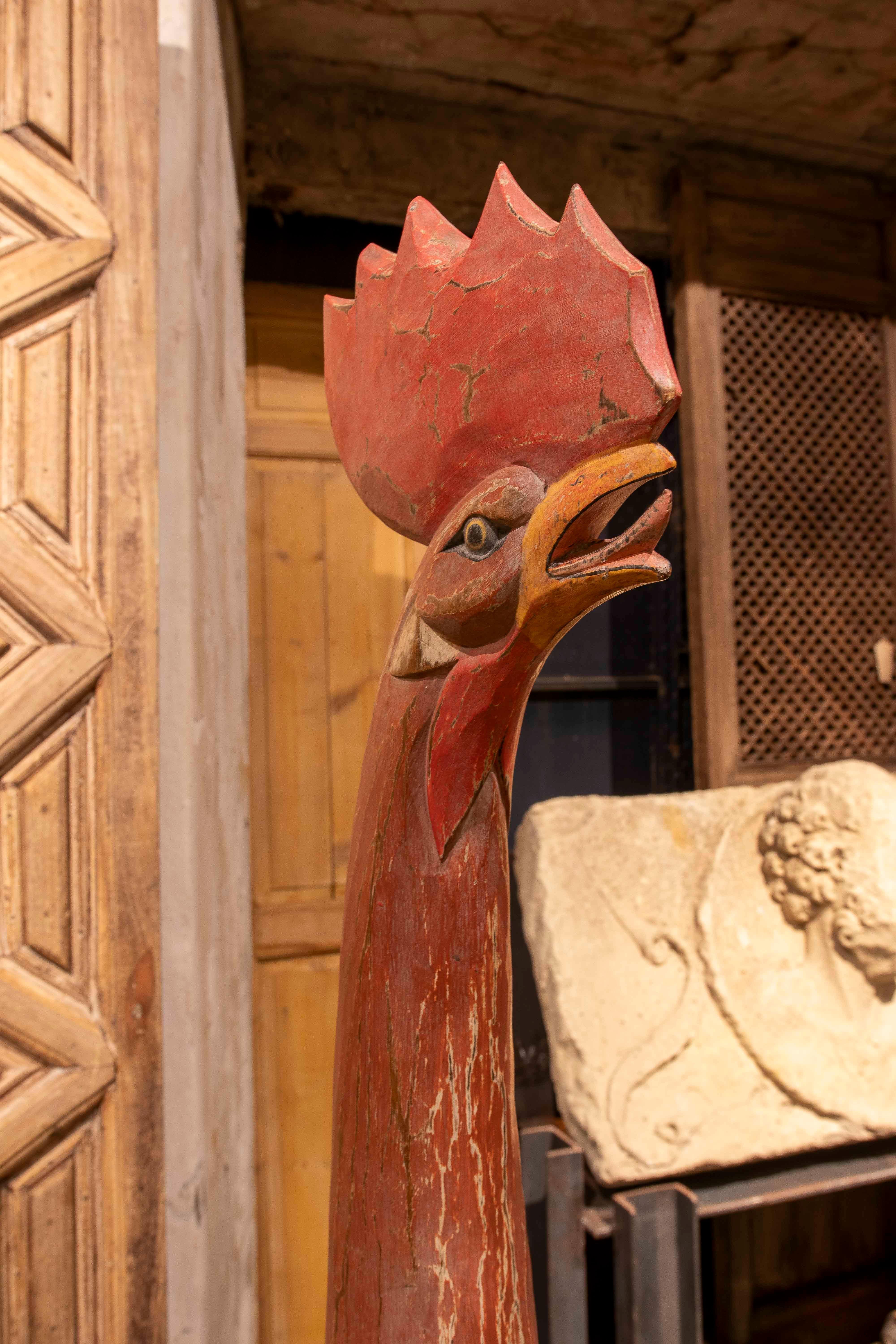 Spanish 1980s Decorative Polychrome Wooden Rooster For Sale
