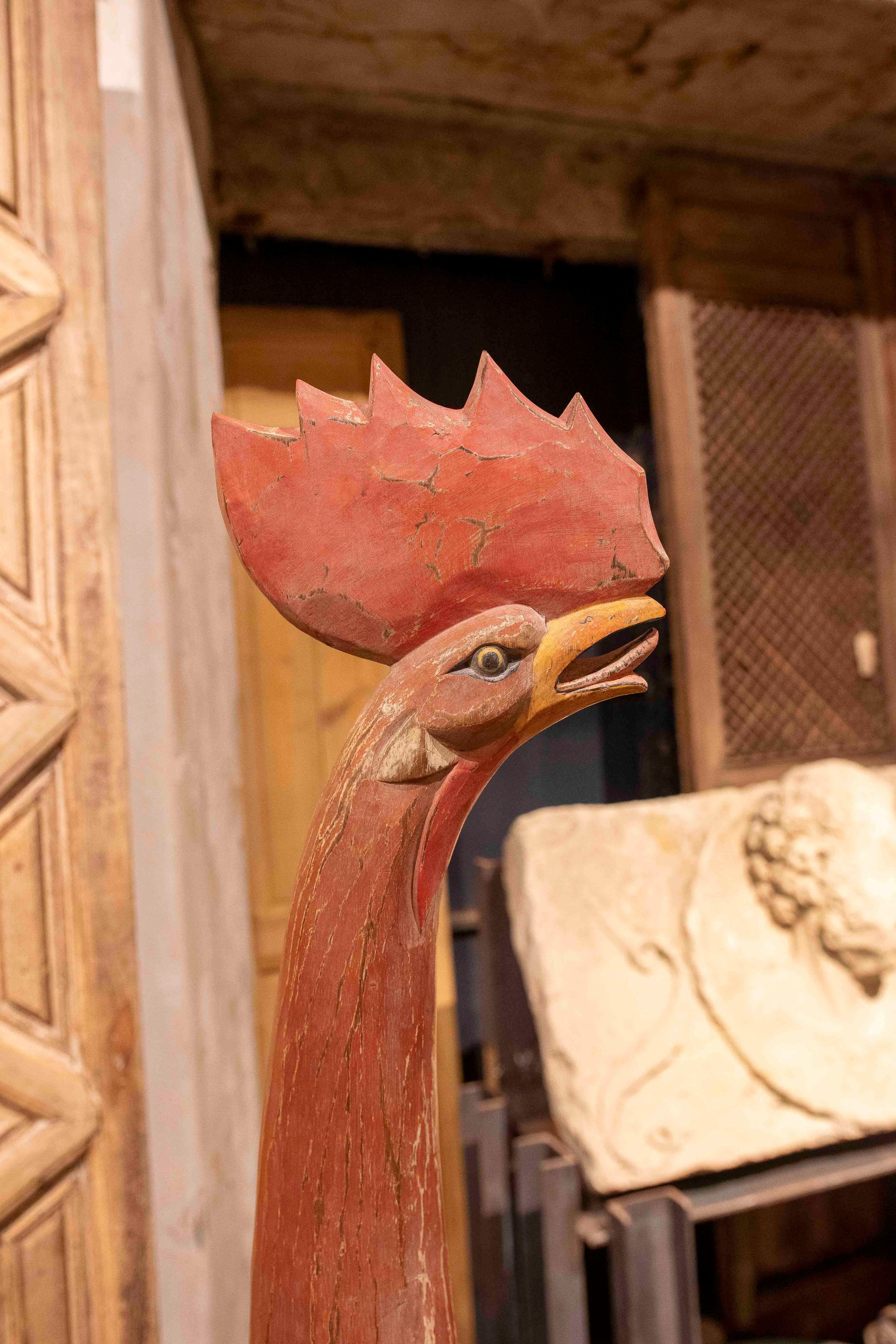 1980s Decorative Polychrome Wooden Rooster For Sale 3