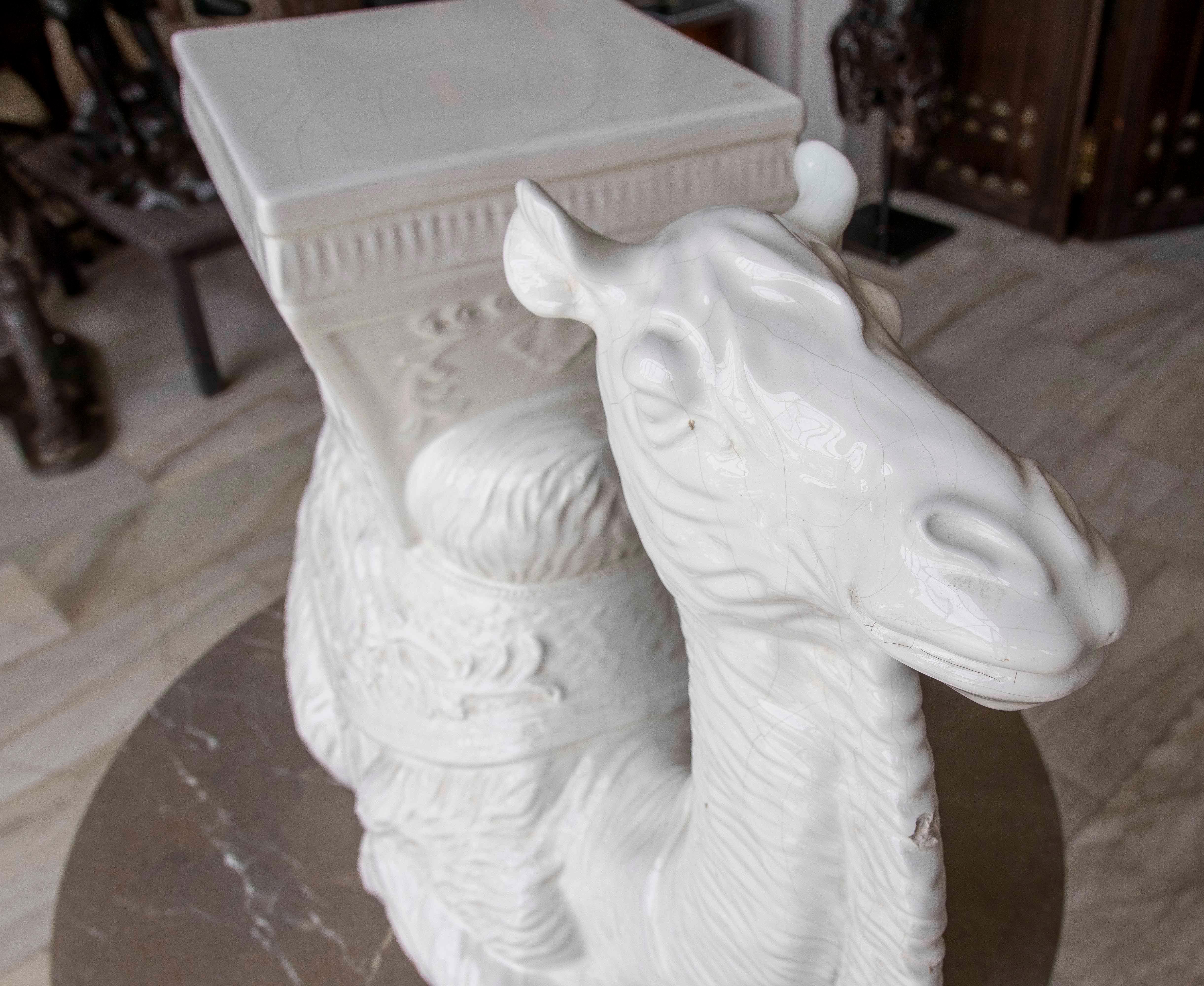 1980s Decorative Sculpture of a Lying Camel in White Glazed Ceramic For Sale 6