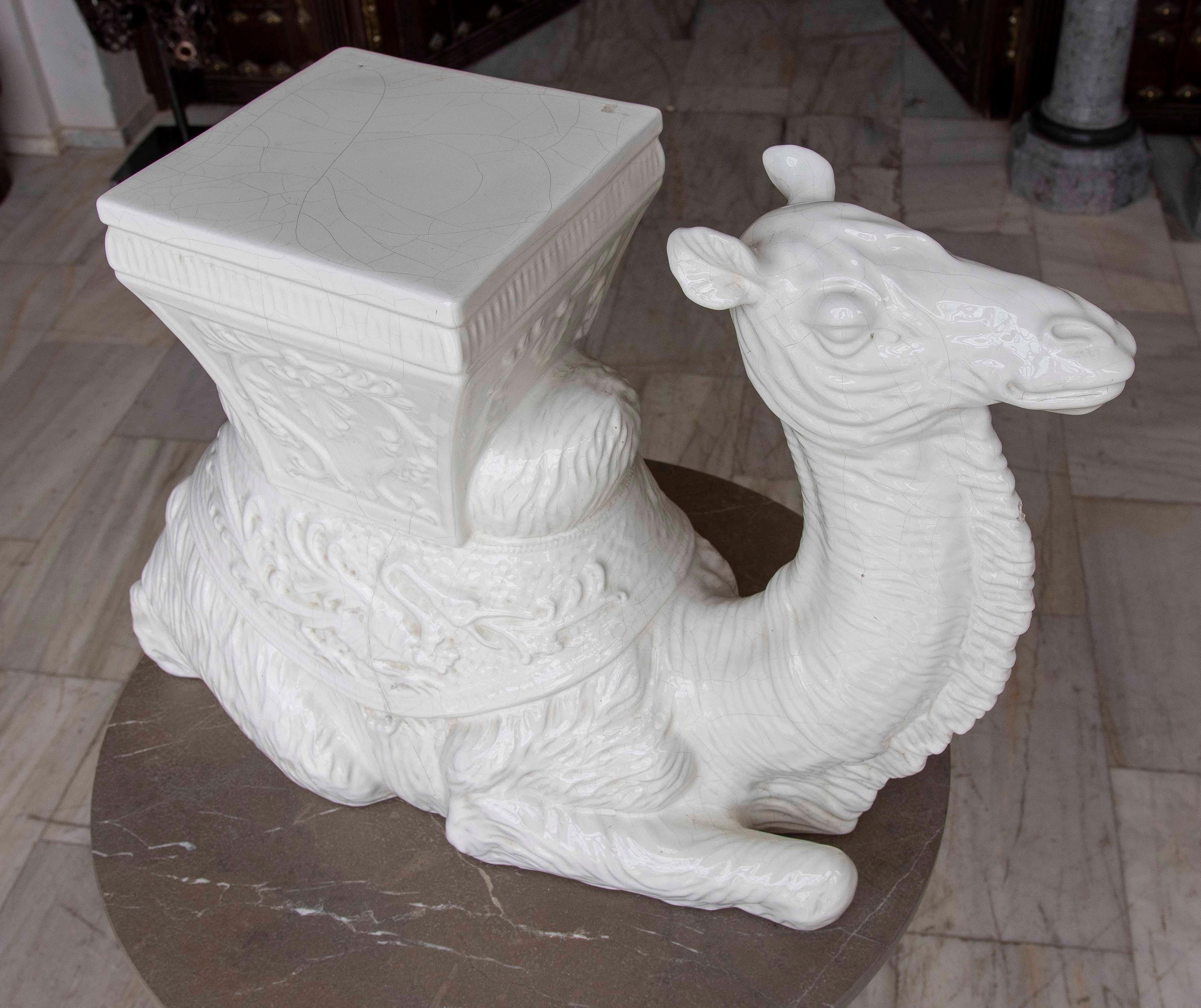 1980s Decorative Sculpture of a Lying Camel in White Glazed Ceramic For Sale 2