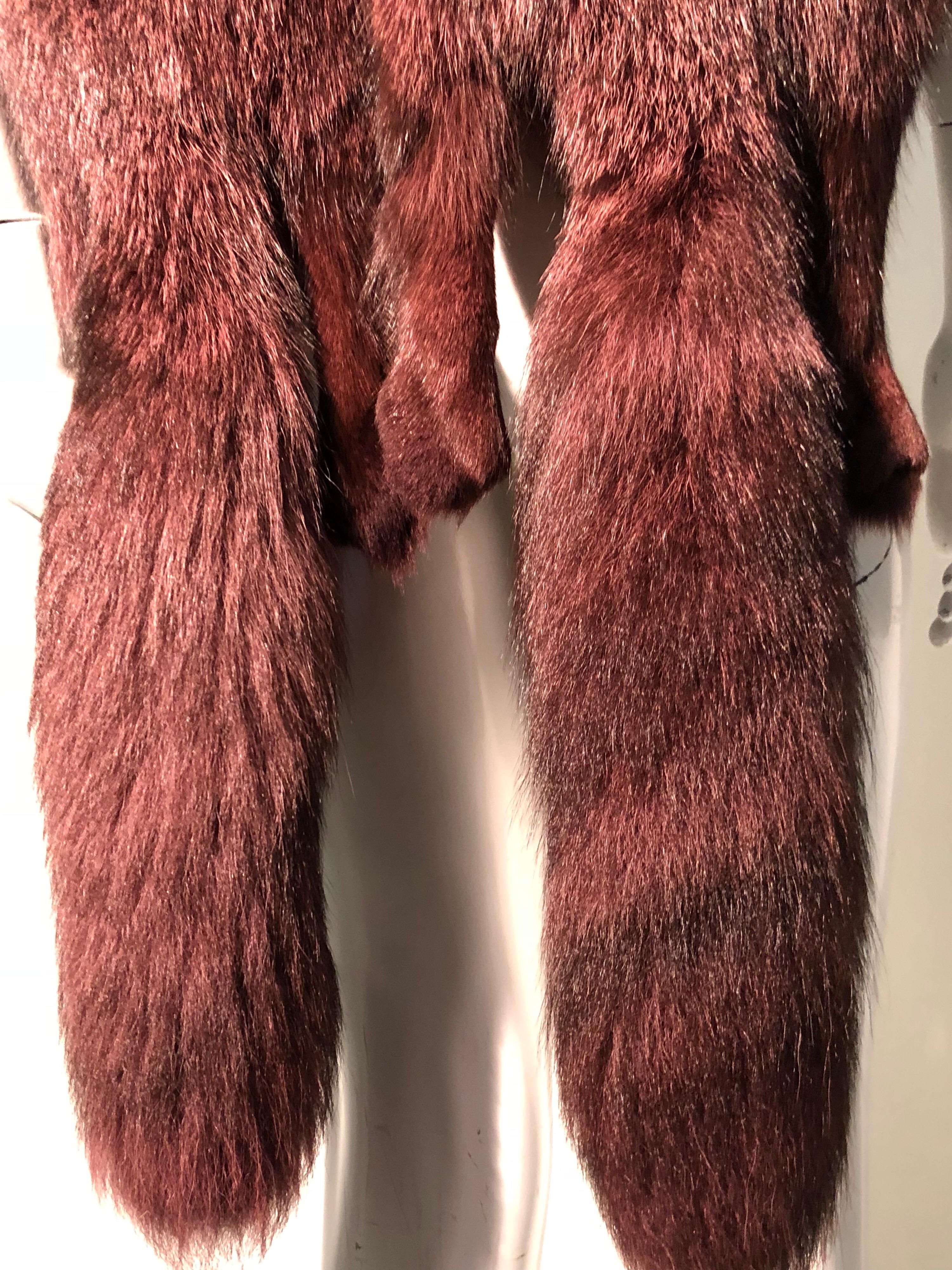 1980s Deep Plush Double Fox Stole Overdyed in Mauve W/ Head Tails & Paws For Sale 3