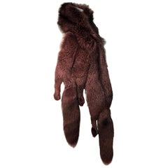 1980s Deep Plush Double Fox Stole Overdyed in Mauve W/ Head Tails & Paws