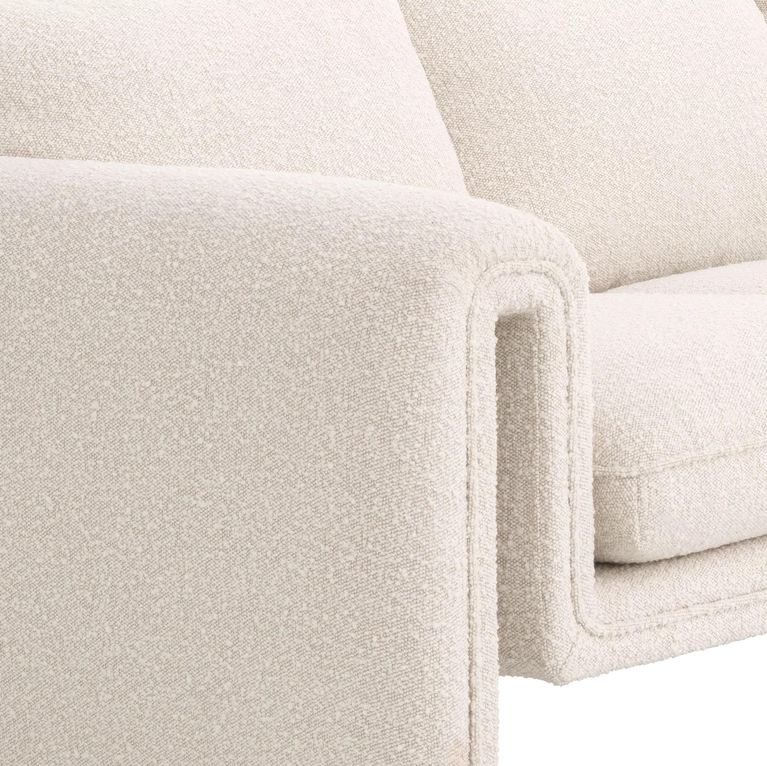 1980s design and vintage style beige bouclé fabric graphic sofa.