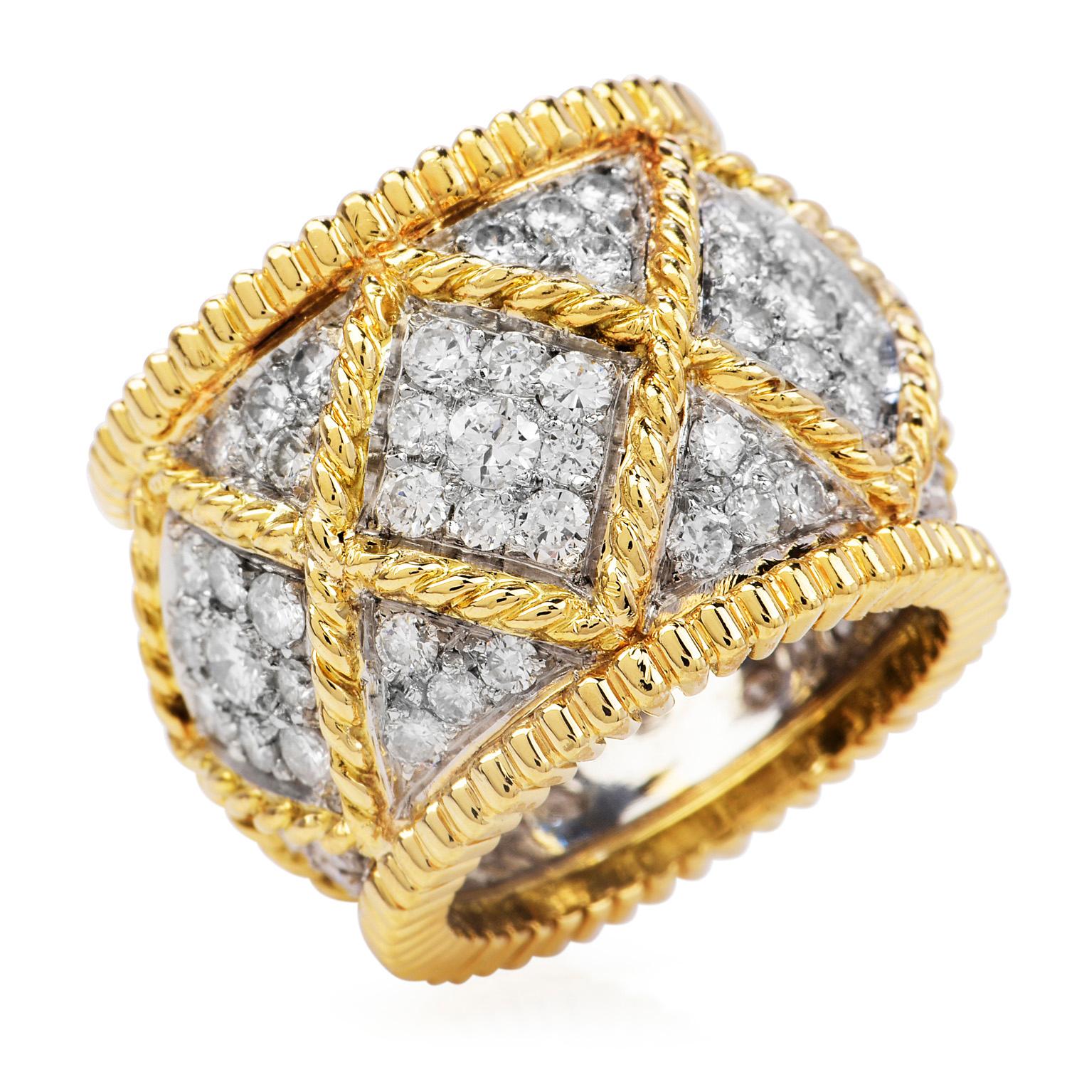 1980er Jahre Designer Diamant 18K Gold Eleganter breiter Eternity-Ring mit Diamant im Zustand „Hervorragend“ im Angebot in Miami, FL