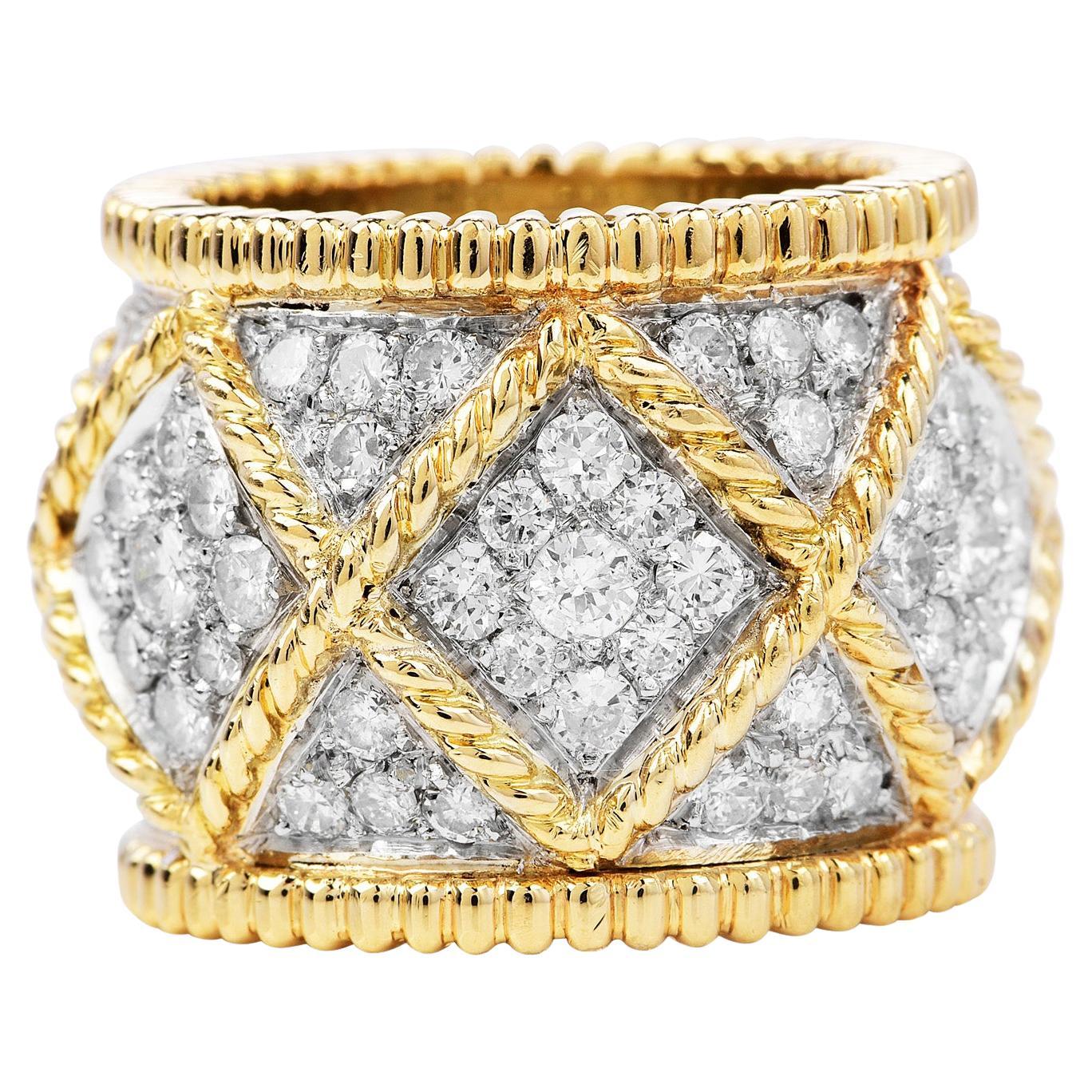 1980er Jahre Designer Diamant 18K Gold Eleganter breiter Eternity-Ring mit Diamant im Angebot