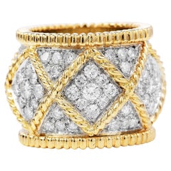 1980's Designer Diamond 18K Gold Elegant Wide Eternity Band Ring