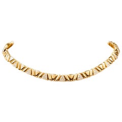 1980s Designer Diamond Gold Choker Necklace