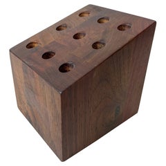 1980s Desk Accessory Modern 9 Slot Pen Pencil Holder in Solid Walnut Ozark MO