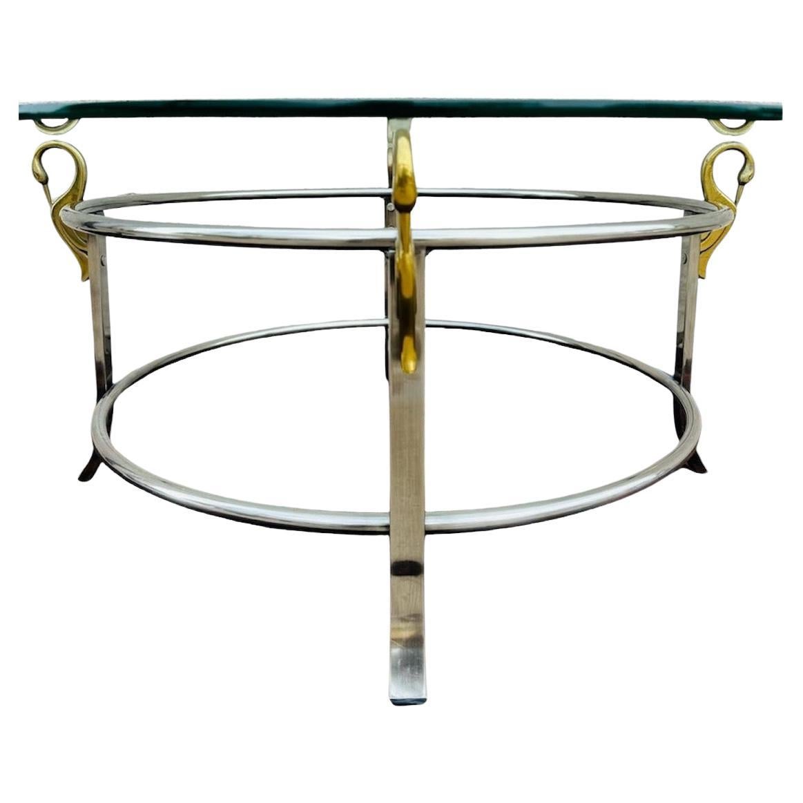 1980 DIA Glass Top Chrome Brass Cocktail Swan Coffee Table