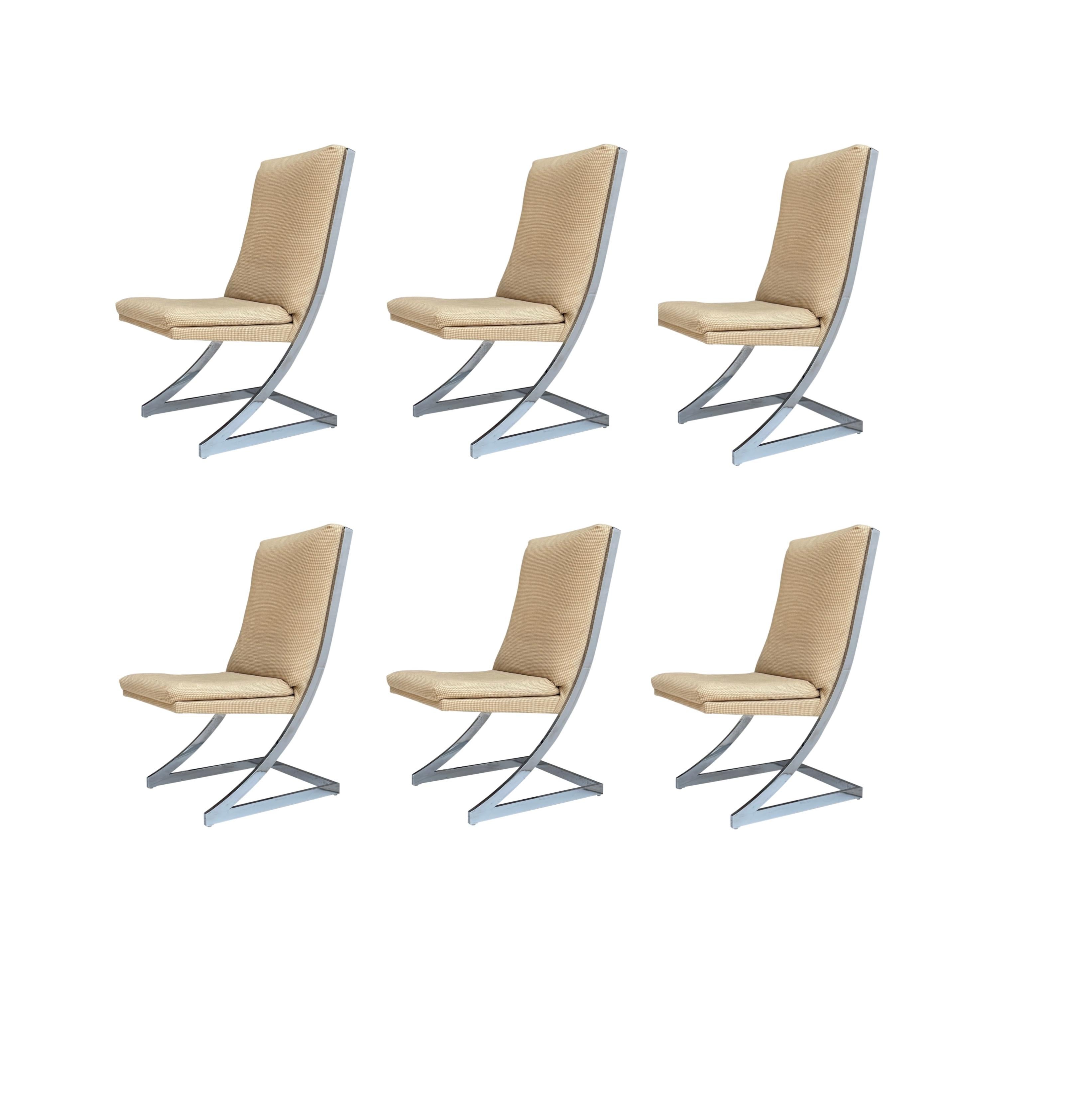 American 1980s DIA Vintage Milo Baughman Cantilever Z Dining Chairs Set Of 6 For Sale
