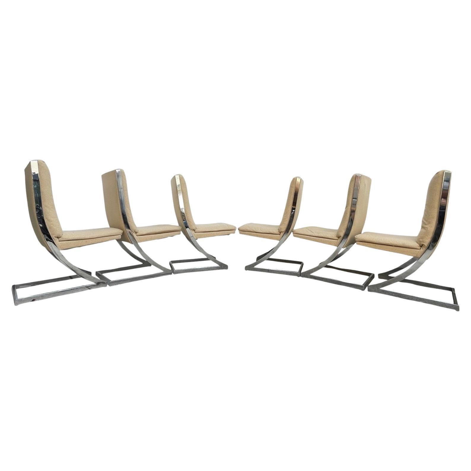1980s DIA Vintage Milo Baughman Cantilever Z Dining Chairs Set Of 6 For Sale