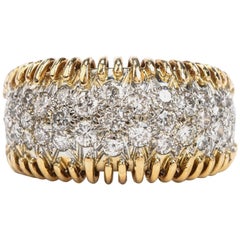 1980er Jahre Diamant 18 Karat Gold Cluster strukturierte breite Band Ring