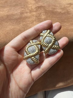 1980s Diamond 18 Karat Yellow and White Gold Clip-On Earrings