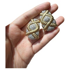 1980s Diamond 18 Karat Yellow and White Gold Clip-On Earrings