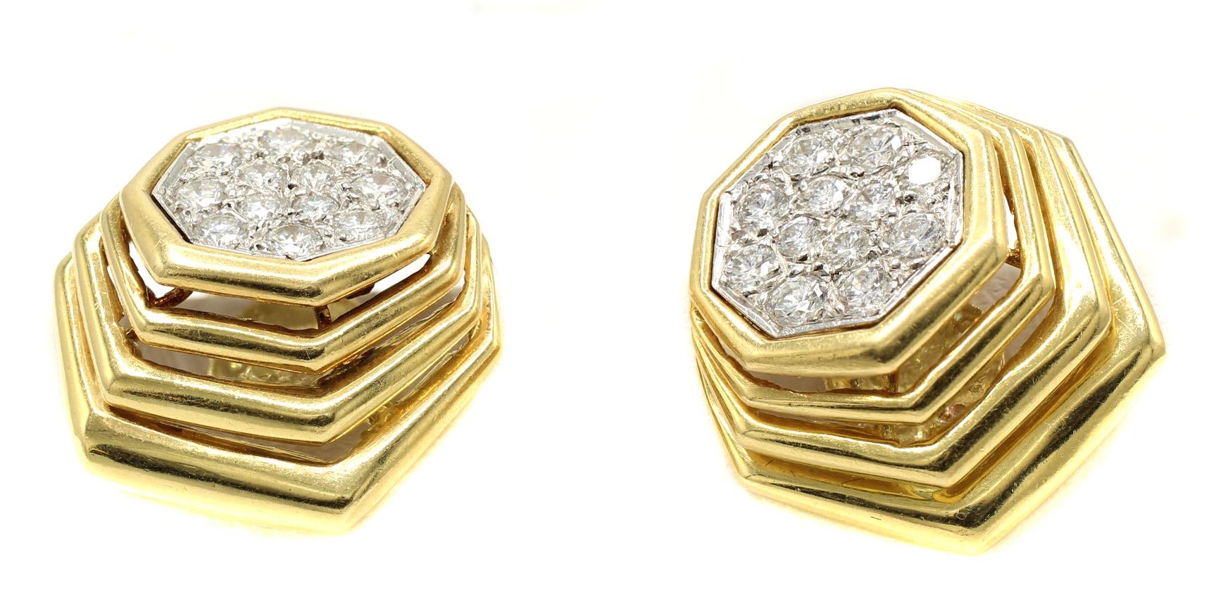 da uomo o donna Clip per orecchie in oro giallo 18 carati con diamante degli anni '80 in vendita