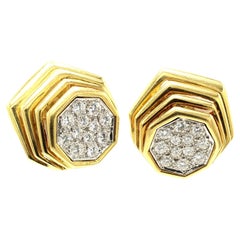 1980s Diamond 18 Karat Yellow Gold Ear Clips
