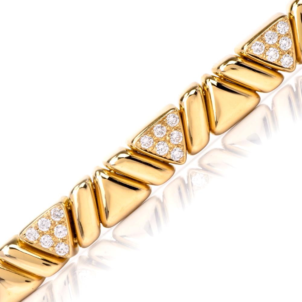1980s Diamond 18 Karat Yellow Gold Line Bracelet In Excellent Condition In Miami, FL