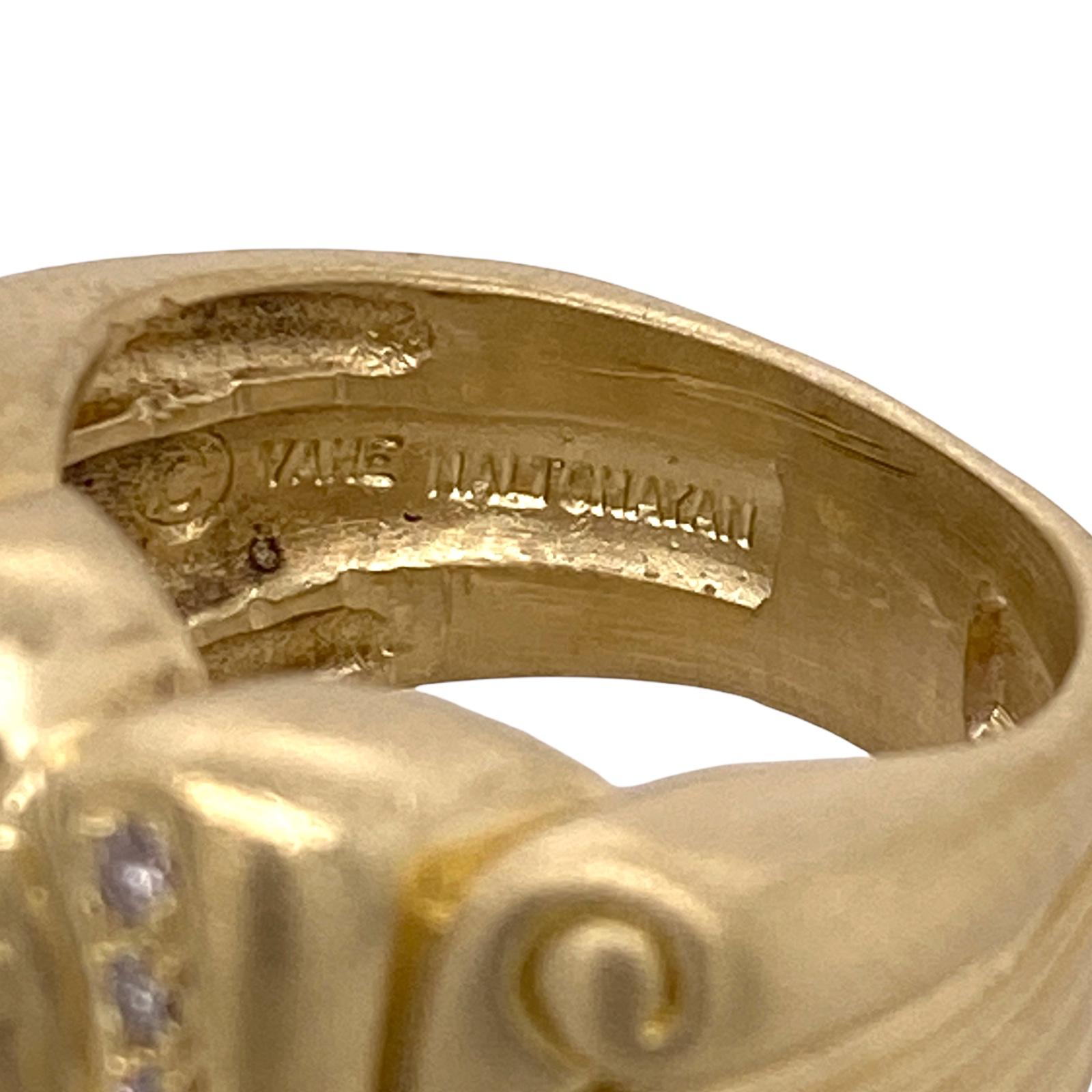 Women's 1980's Diamond 18 Karat Yellow Satin Finish Gold Ring Signed Vahe Naltchayan