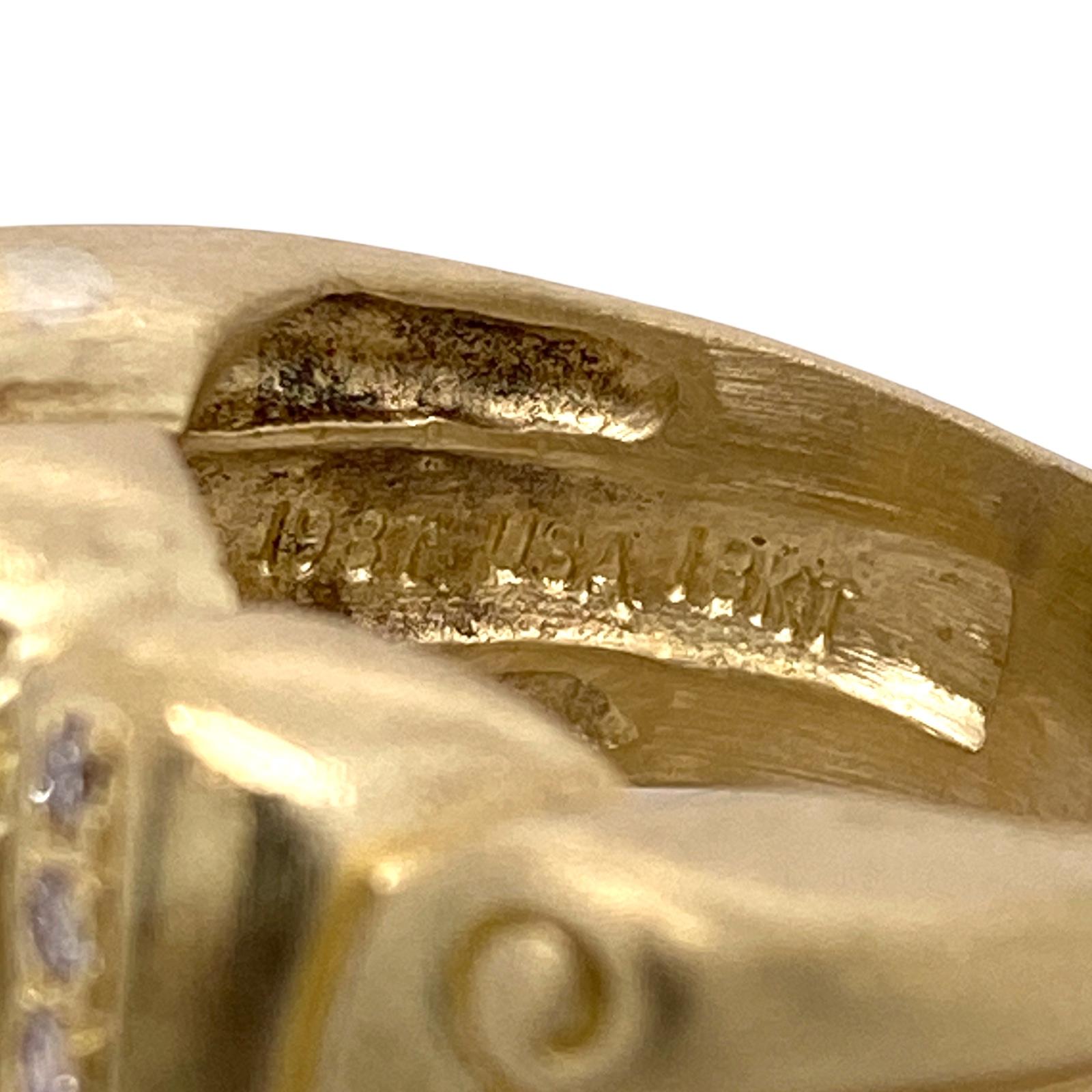 1980's Diamond 18 Karat Yellow Satin Finish Gold Ring Signed Vahe Naltchayan 1