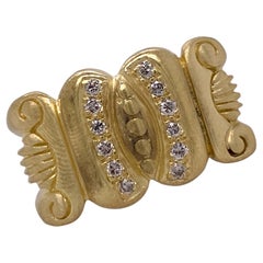 1980's Diamond 18 Karat Yellow Satin Finish Gold Ring Signed Vahe Naltchayan