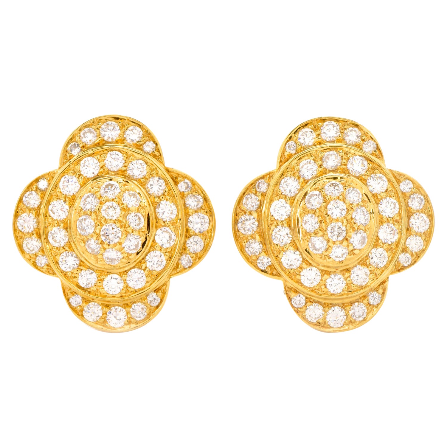 Clips d
oreilles à fleurs élégants en or 18 carats avec diamants, années 1980