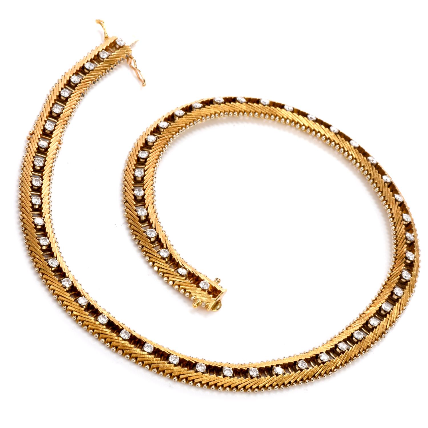 Retro 1980s Diamond 18 Karat Gold Serpentine Link Choker Necklace
